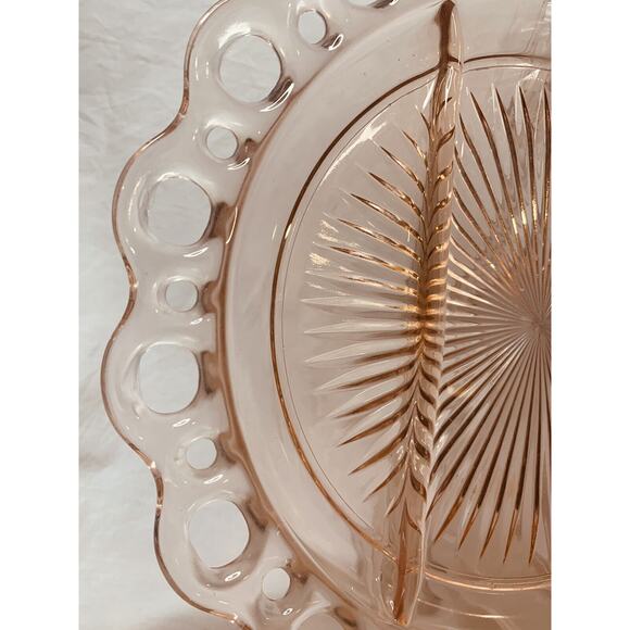 Anchor Hocking Pink Depression Glass Plate 10.5" Old Colony Lace Edge Relish - Picture 7 of 7